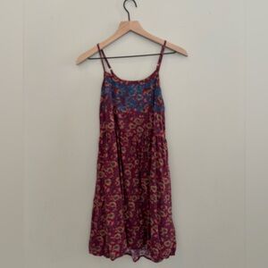 Natural Life Sara Embroidered Dress in Cranberry Floral Spaghetti Strap Dress